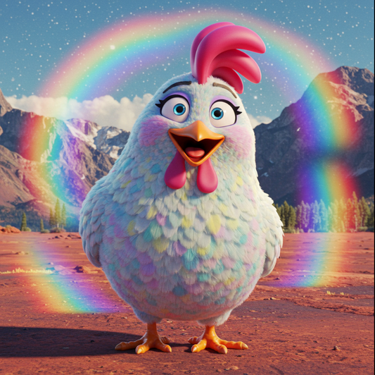 Camilla Bok Bok, the space chicken, feeling radiant!