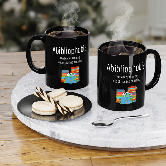 "Abibliophobia" Black Coffee Mug, 11oz