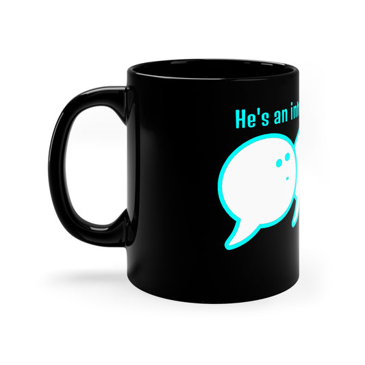 "He's an Introvert" Black Coffee Mug, 11oz