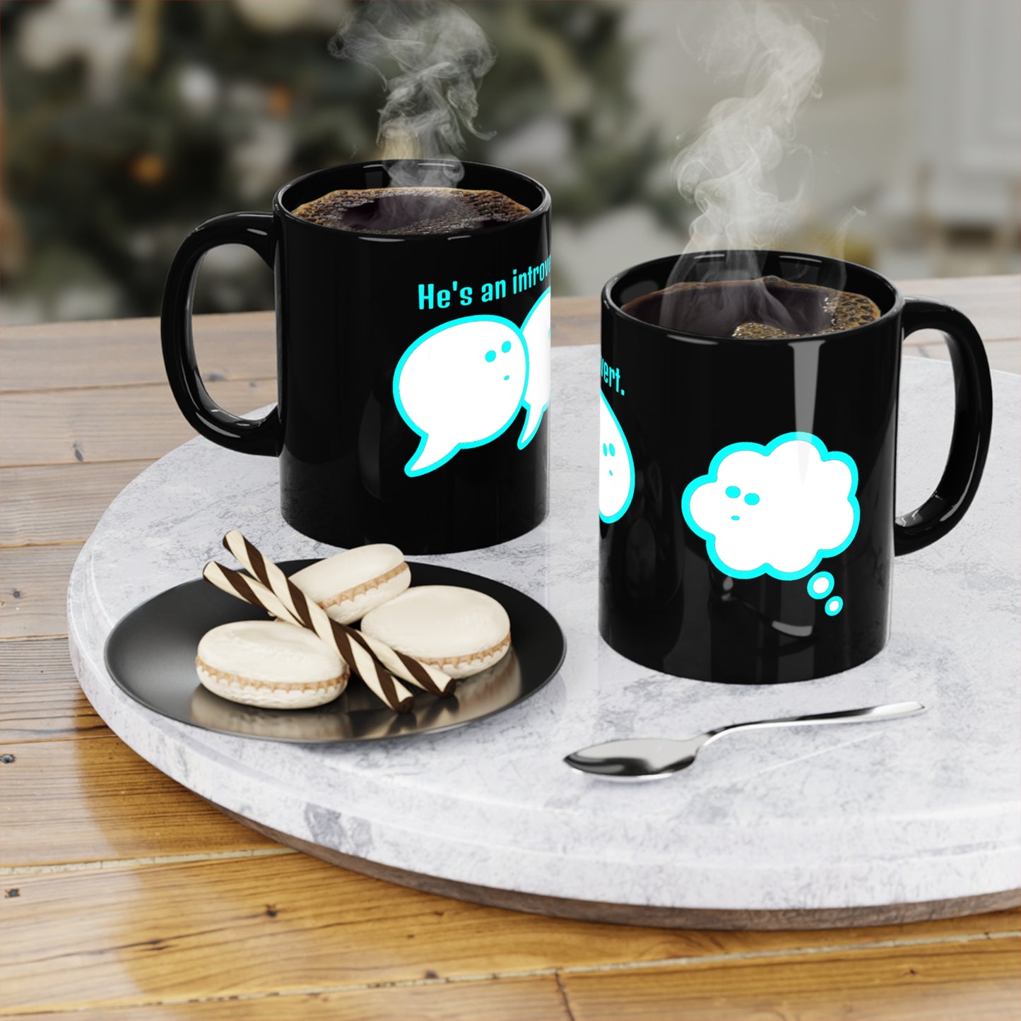 "He's an Introvert" Black Coffee Mug, 11oz