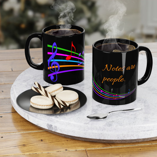 "Musical Notes are People" Black Coffee Mug, 11oz