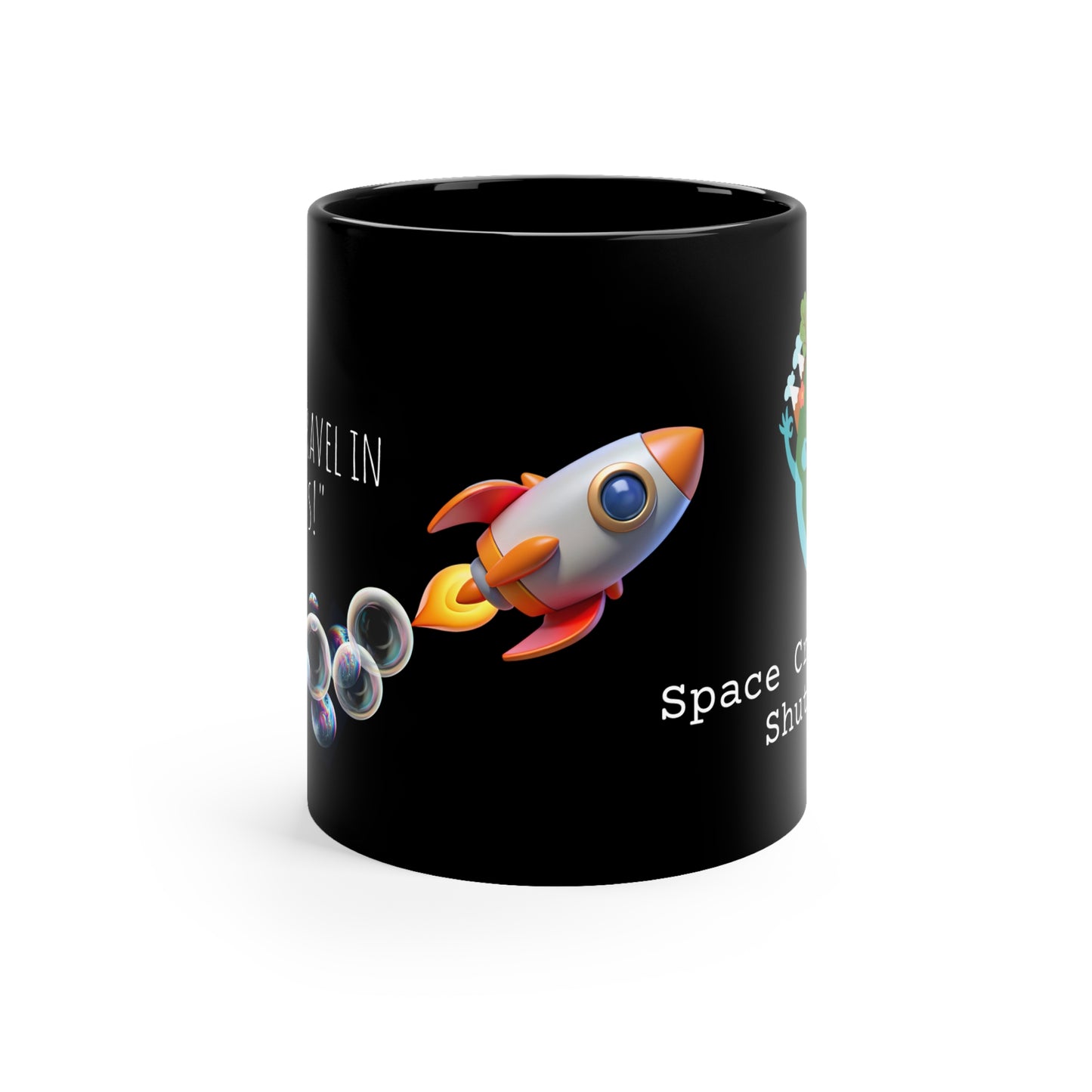 Space Croissant Shuttle Black Coffee Mug, 11oz