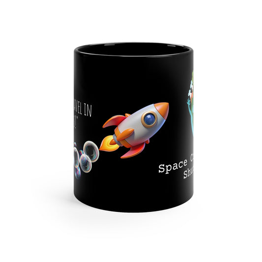 Space Croissant Shuttle Black Coffee Mug, 11oz