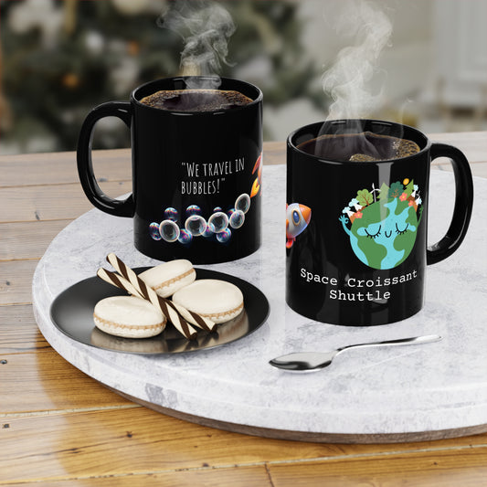 Space Croissant Shuttle Black Coffee Mug, 11oz