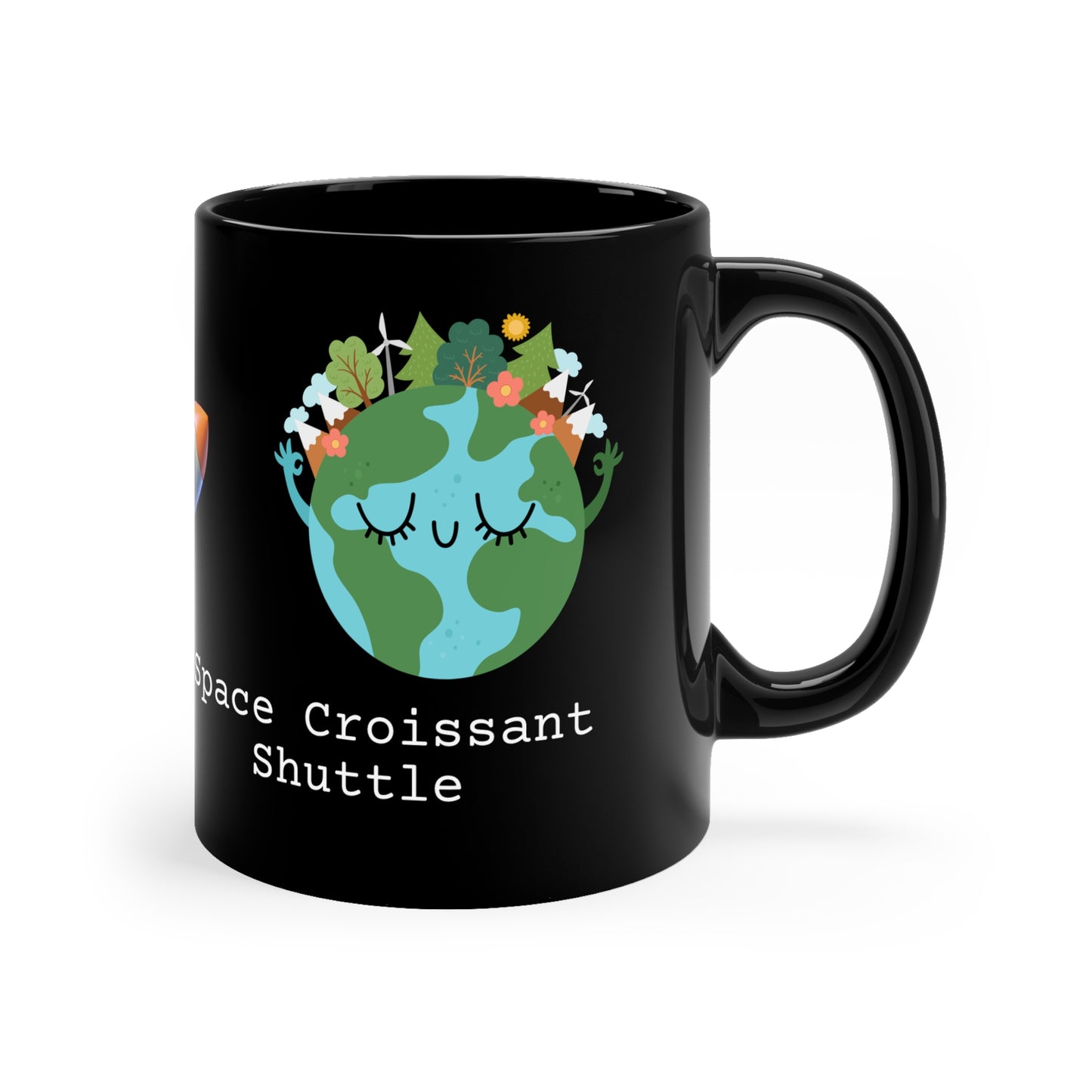 Space Croissant Shuttle Black Coffee Mug, 11oz